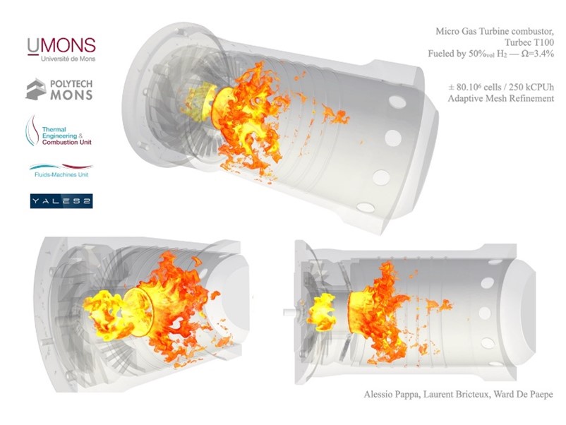 Image from a simulation of a combustor with flames