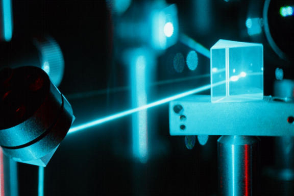 Image of a laser on a prism