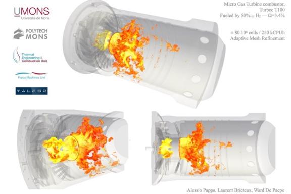 Image from a simulation of a combustor with flames