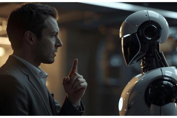 Human talking to robot