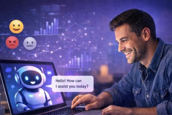Man interacting with a chatbot